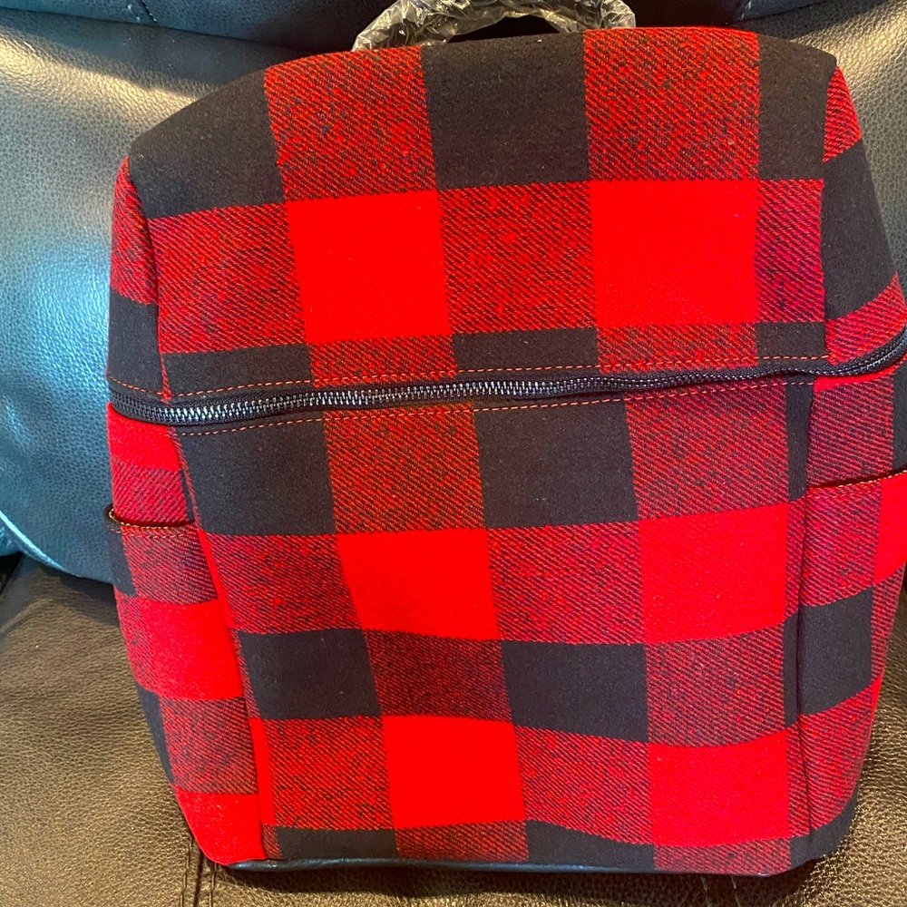 Jen & Co Backpack Purse Black and Red Plaid Soft Vegan Leather